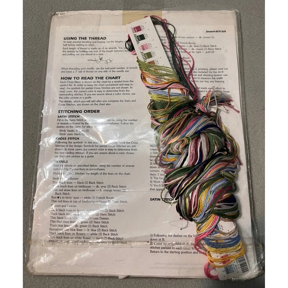 Dimensions Vtg Flowery Verse Stamped Cross Stitch Kit Cyndy Callog Birds 1996